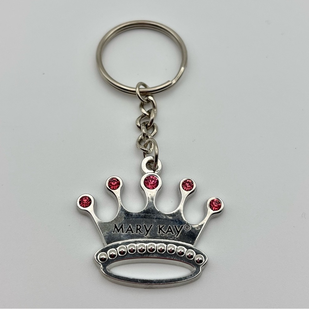Mary Kay Silver Crown Keychain with Red Gems